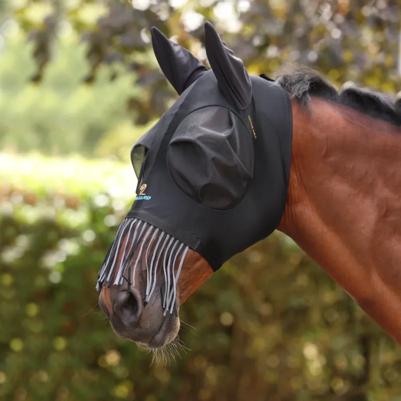 Masque anti-mouches extensible Shires FlyGuard Pro avec oreilles, nez et franges - Petit poney - Jais Meilleur Choix