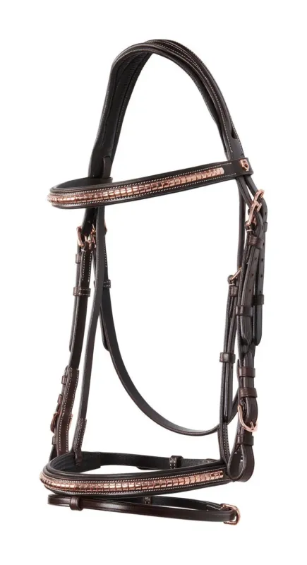 Bride anglaise en cuir clincher couleur or rose sans rnes Equestro - Poney - Marron fonc Seulement Aujourdhui