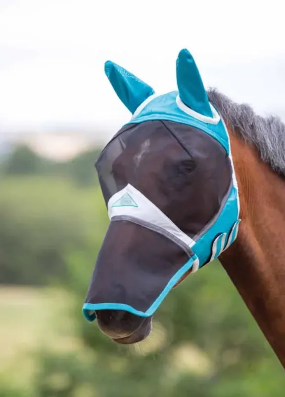 Offre Limite Masque anti mouches avec protection nez Shires FlyGuard Pro - Poney - Bleu sarcelle