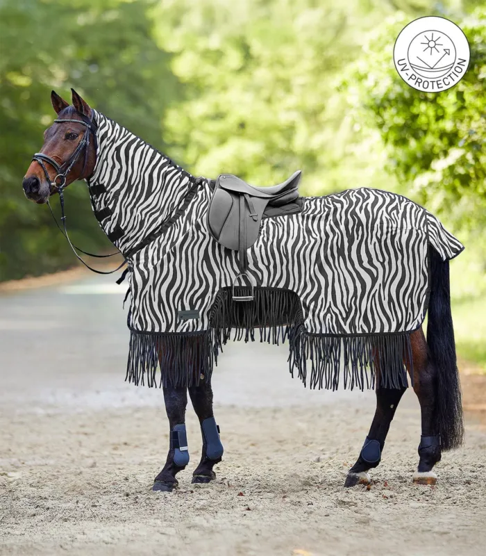 Remise Chemise anti-mouches Waldhausen avec franges Zebra - 145 cm - Noir / blanc
