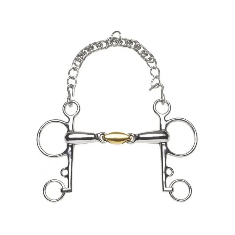 FEELING - Mors Pelham branches courtes Anatomic Inox + Cyprium - 125 mm - Inox - Canon double brisure Produit De Marque
