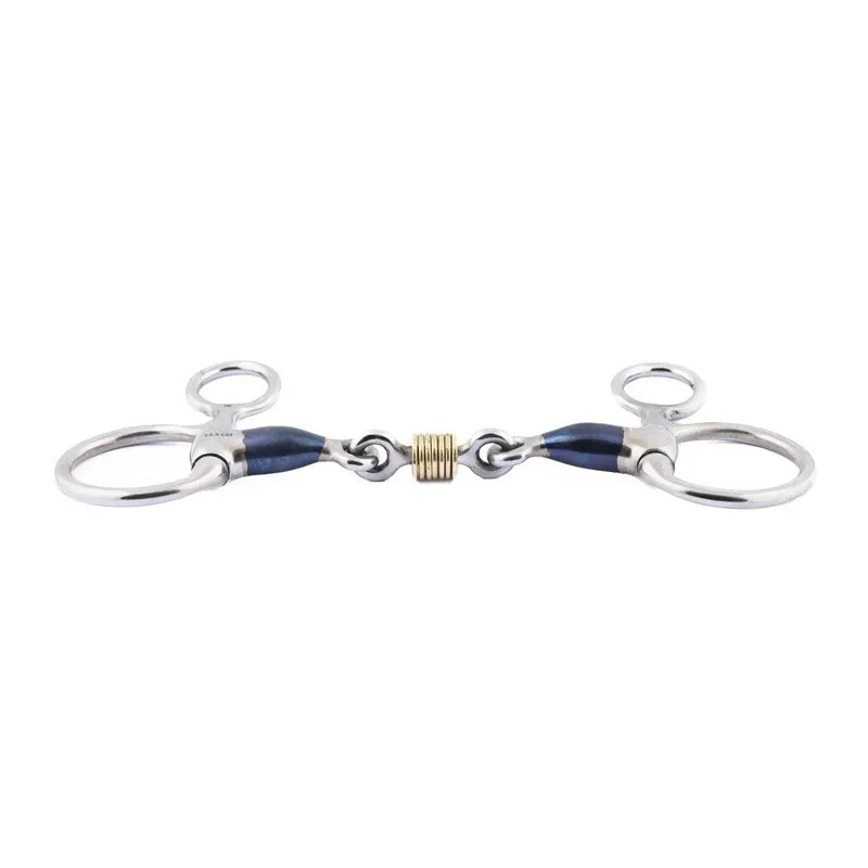 Nouveaut JUMPIN - Mors Blue Steel Baucher double brisure avec anneaux cuivre - 125 mm - Blue steel - Canon double brisure
