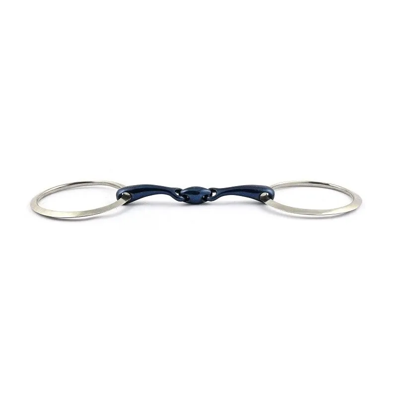 Prix Bas JUMPIN - Mors Blue Steel grands anneaux plats double brisure - 125 mm - Blue steel - Canon double brisure