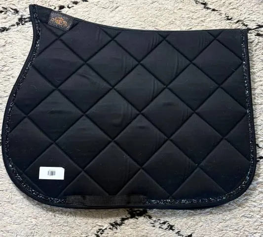 Pas Cher Tapis de selle JU & PA - Noir avec galon paillet noir bleu - Noir - Obstacle - Cheval