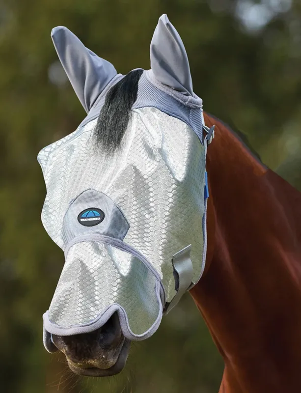 Commander Vite Masque anti-mouches Weatherbeeta ComFiTec Hexi Shield Ride avec oreilles et nez - M - Argent