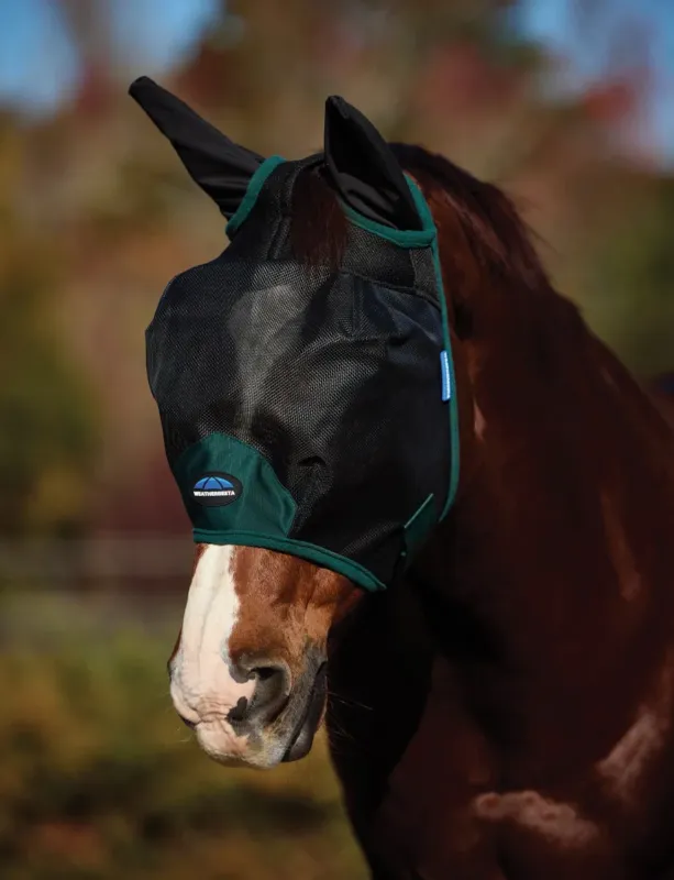 Retour Gratuit Masque anti-mouches Weatherbeeta ComFiTec Durable mesh avec oreilles - M - Noir / vert fort