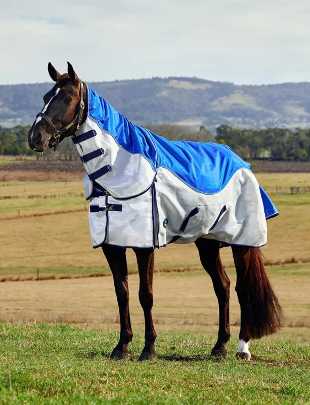 Couverture anti-mouches et impermable ComFiTec Duo Shield cou dtachable - 140 cm - Bleu / argent / marine Marque