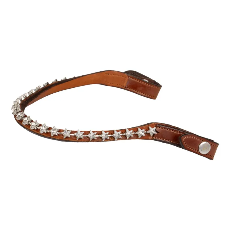 Frontal en cuir de veau avec cristaux toils Acavallo - Cob - Cognac / transparent Offre Du Jour