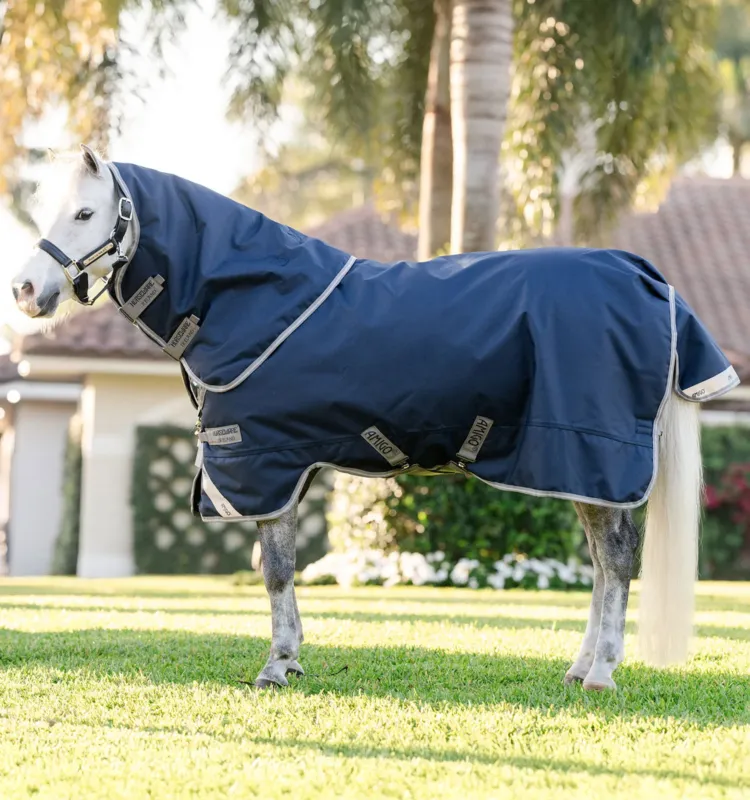 Petit Prix Couverture Horseware Amigo 1200D Plus Poney Turnout 250g - 85 cm - Marine / gris titane / argent
