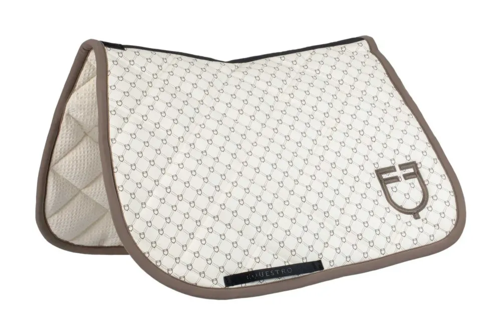 Tapis de saut Equestro imprim monogramme - Poney - Blanc antique / walnut Promotion
