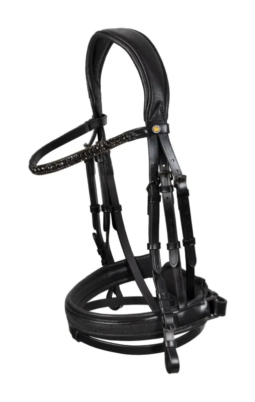 Satisfait Ou Rembours Bridon de dressage Equestro Elegant en cuir - Cob - Noir