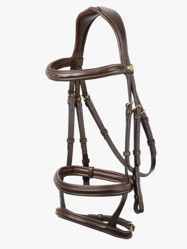 Bridon double muserolle LeMieux Kudos - Cheval - Havane / laiton Promotion