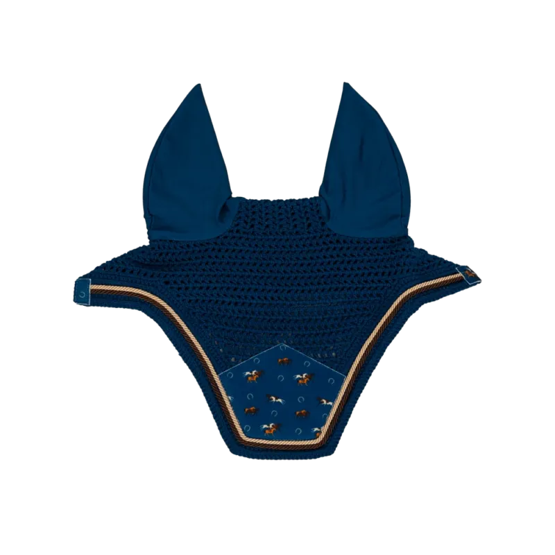 Bonnet anti-mouches Wellington Velvet imprim cheval Kentucky - Cheval - Marine Commander Vite