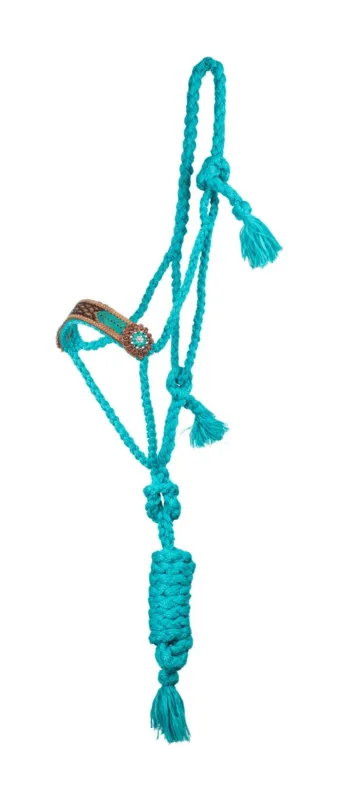 Licol corde Pools avec insert cuir travaill - Turquoise Bon March