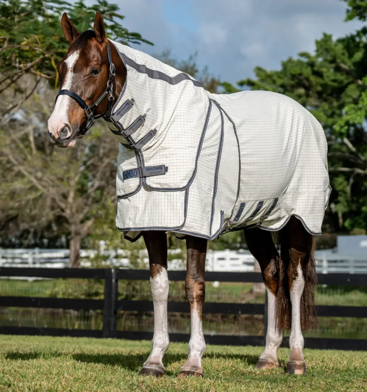Couverture anti-mouches Horseware Rambo Optimo Supreme Summer Sheet Plus - 130 cm - Carreaux marine / gris orage / argent Affaire Saisir