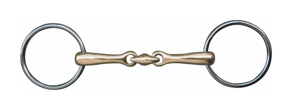 Mors double brisure 18 mm maillechort anneaux inox HKM - 115 mm - Couleur indicative Rduction