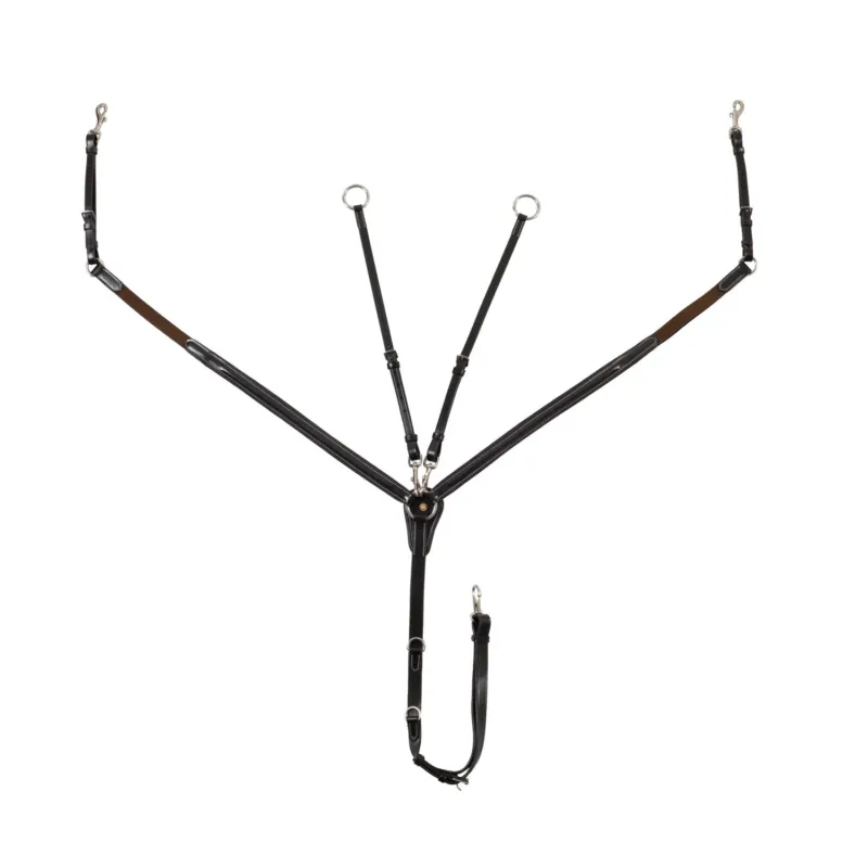 Authentique Collier de chasse Equestro en cuir avec inserts lastiques et martingale amovible - Cheval - Marron fonc