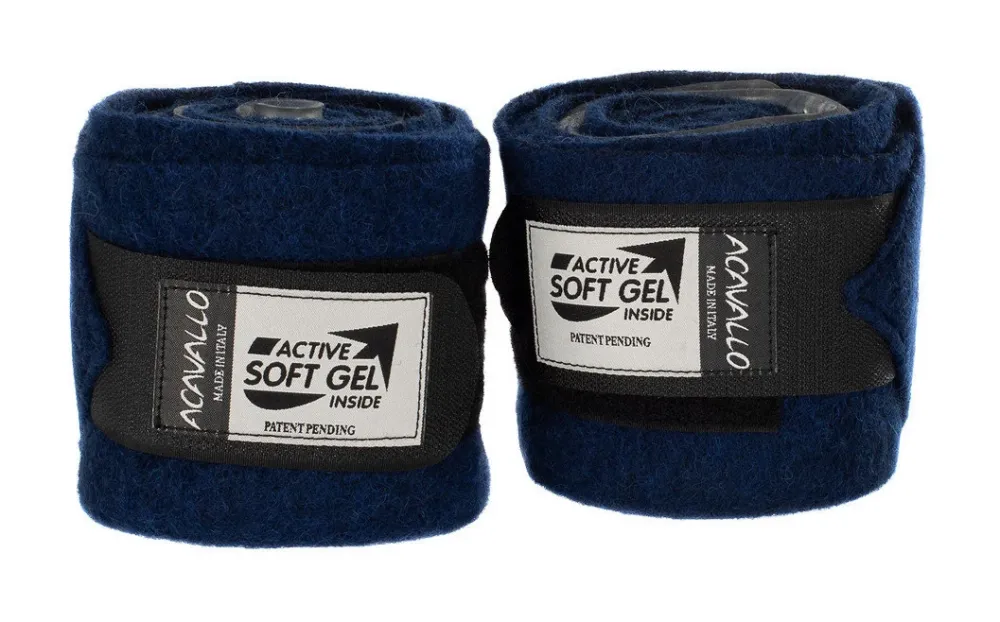 Bandes de polo en laine vierge avec gel Acavallo par paire - Bleu Prix Promo
