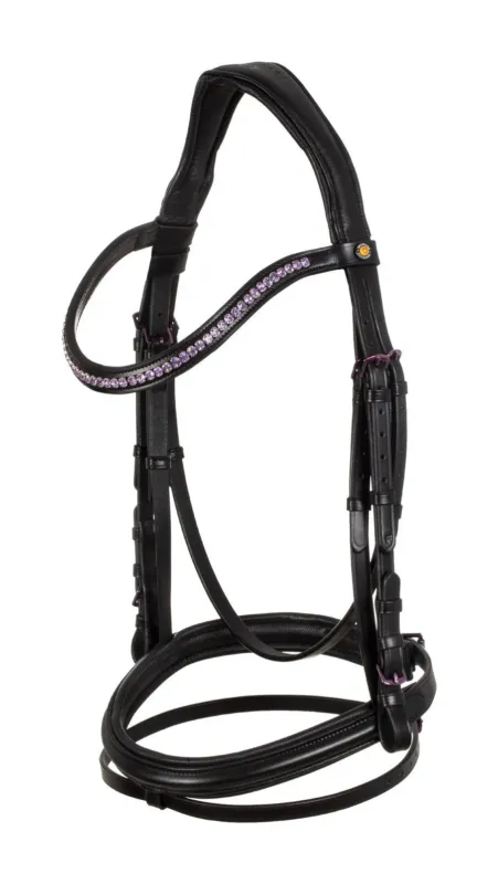 Soldes Bridon anatomique Equestro en cuir strass violet - Poney - Noir