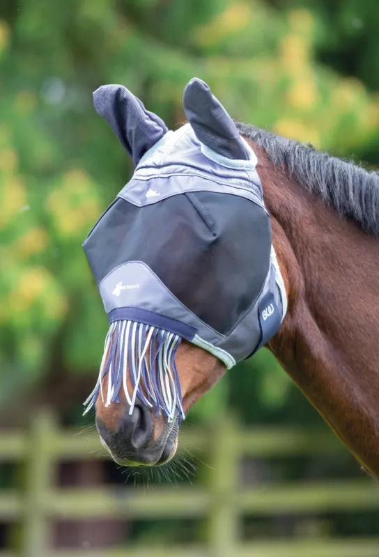 Offre Limite Masque anti-mouches Metabug avec oreilles et franges - Grand cheval - Marine