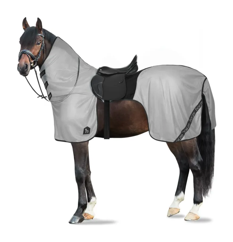 Couverture anti-mouches pour monter cheval Horze Paso Fino avec couvre-cou amovible et protection UV - 155 cm - Gris titane Petit Prix