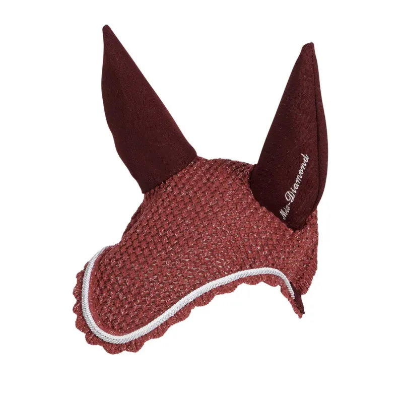 Bonnet anti-mouches en coton avec tissu Cordura et paillettes Equestro - Cob - Bordeaux Nouvel Arrivage