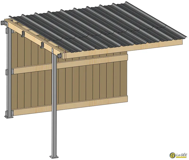Extension abri prairie SP 3,09x3,18 m bardage/bac acier gris Populaire