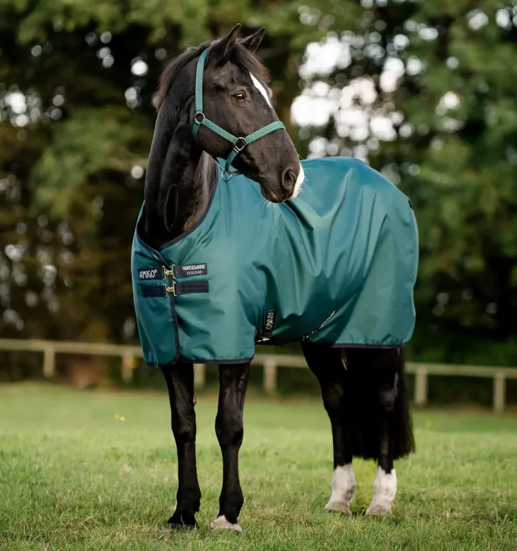 Couverture Horseware Amigo Ripstop 900D Poney Turnout 100g - 85 cm - Vert dynastie / marine / argent Populaire