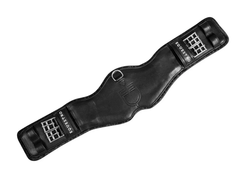 Sangle de dressage en cuir avec logo grav Equestro - 90 cm - Noir Populaire