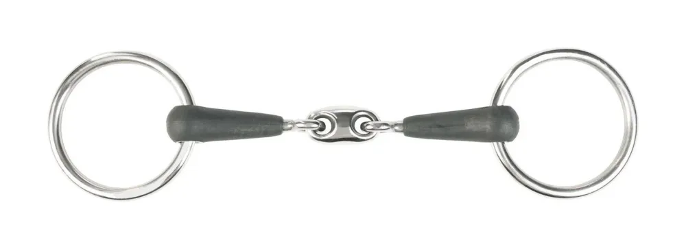 Acheter Direct Mors de filet caoutchouc double brisure anneaux Chantilly Horze - 125 mm - Noir