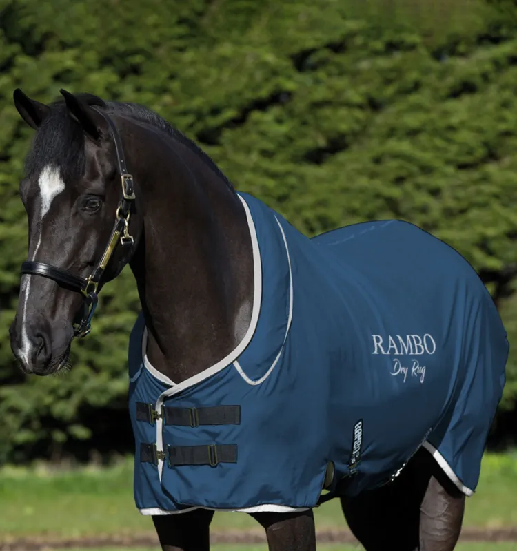 Couverture schante Horseware Rambo Dry Rug Supreme - S - Marine / argent Meilleure Vente