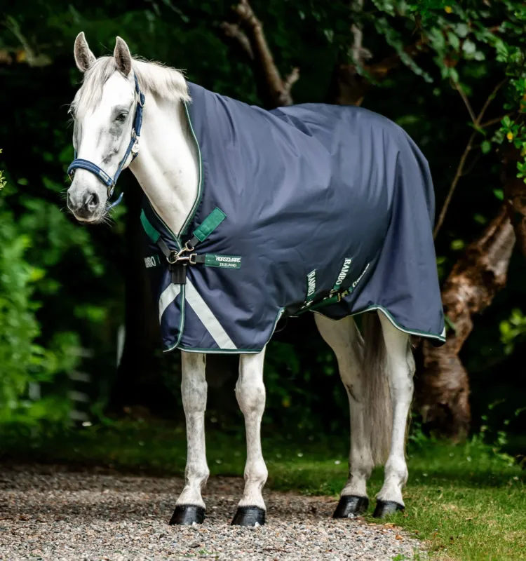 Couverture d'extrieur Rambo 1680D Wug 200g high neck - 115 cm - Marine / vert chasseur / argent Quantit Limite