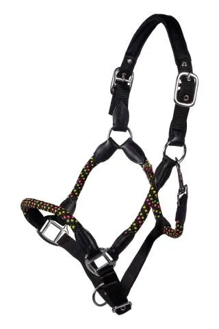 Expdition Rapide Licol NeonFlash Cheval - HKM - Ttire rembourre, rglable - Noir-Noir - Cheval