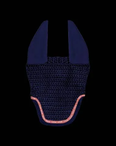 Bonnet anti-mouches court LEO - GEM - Bande corail fluo - Bleu Marine - Cheval Produit De Marque