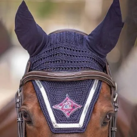 Meilleur Prix Bonnet cheval Jump in - Bleu canard et blanc