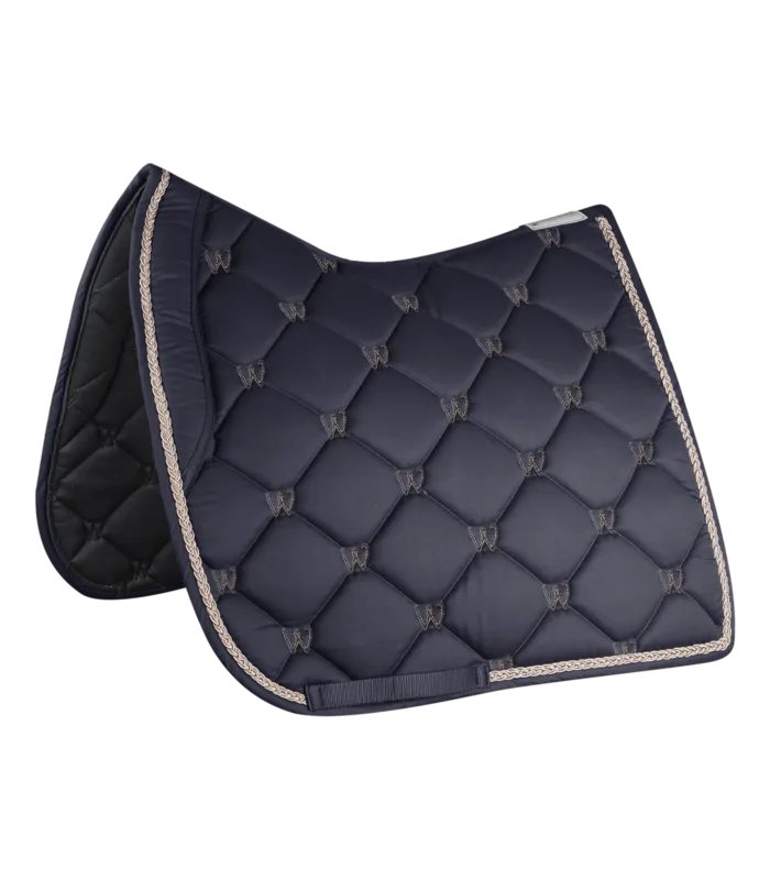 Nouvelle Collection Tapis de selle Waldhausen Valencia - Dressage - Bleu fonc / or ros