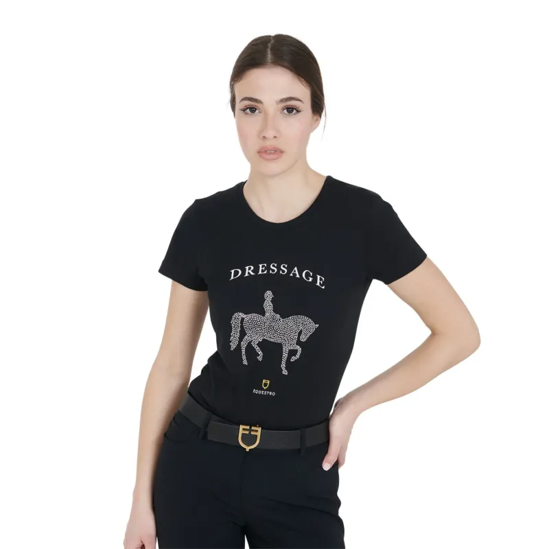 Expdi Aujourdhui T-shirt femme Equestro coupe slim dressage avec strass manches courtes - M - Noir