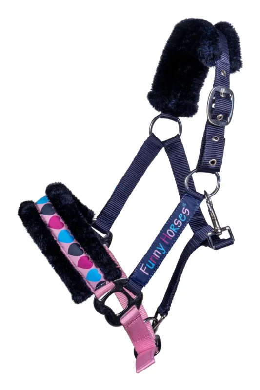 Marque Licol Funny Horses Hearts HKM - Shetland poney - Bleu fonc