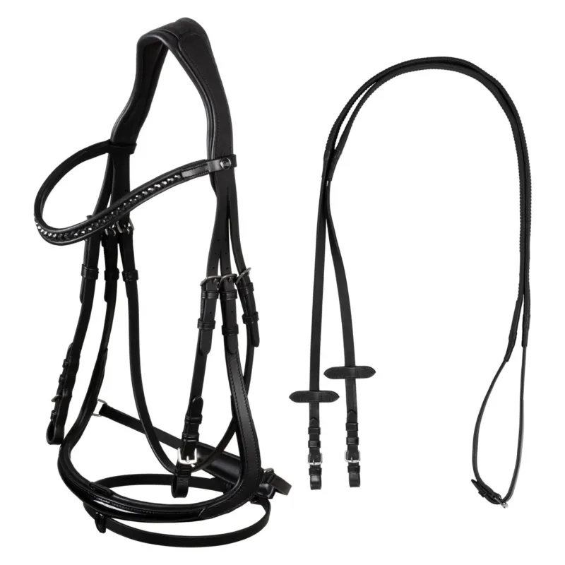 Bon March Bridon Supreme Hemelite dressage avec rnes caoutchouc - Poney - Noir