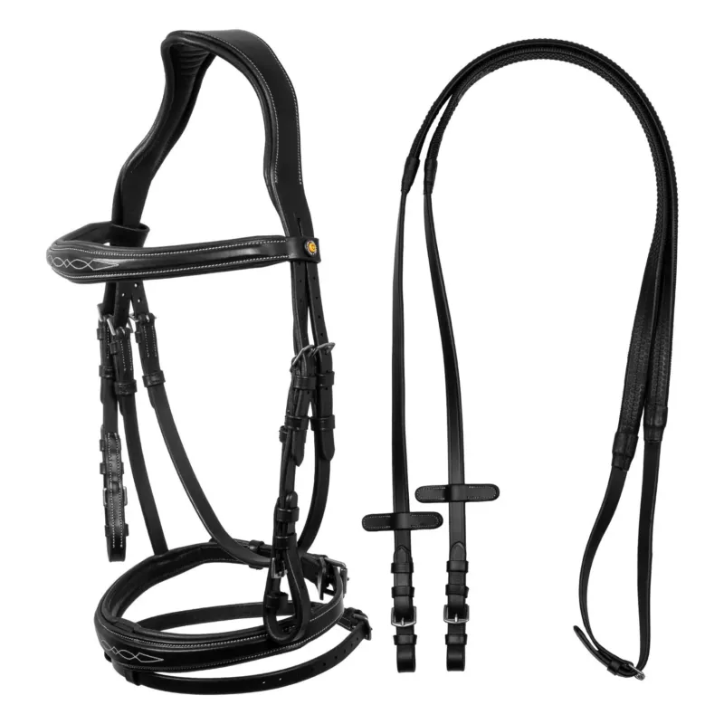 Meilleure Vente Filet en cuir souple cousu Equestro - Grand cheval - Noir