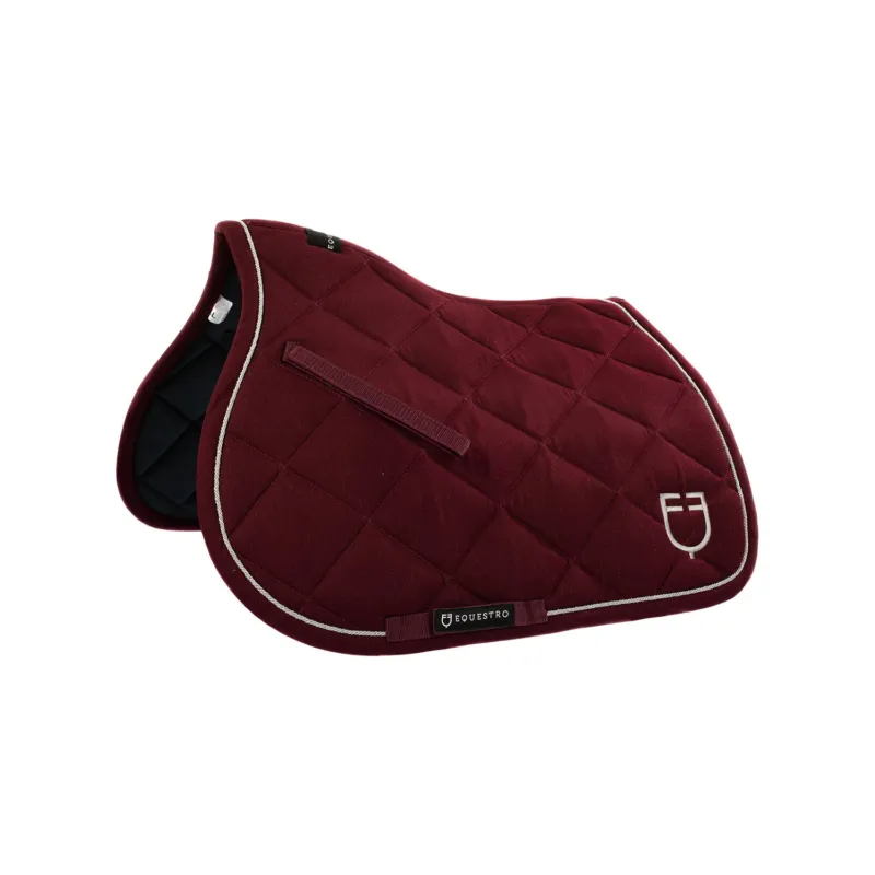Nouvelle Collection Tapis de selle obstacle en coton avec galons et logo Diamond Equestro - Cheval - Bordeaux