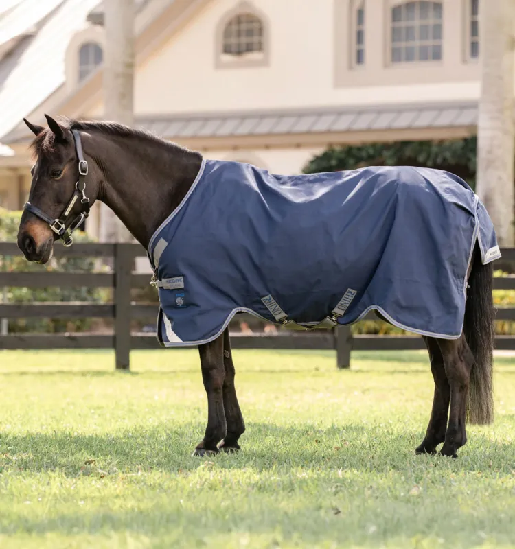 Meilleure Vente Couverture Horseware Rhino Poney Turnout 0g 1000D - 75 cm - Noir / gris titane / bleu classique