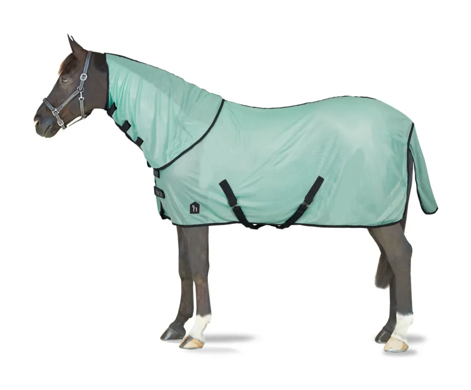 Seulement Aujourdhui Couverture anti-mouches Horze Paso Fino avec couvre-cou amovible et protection UV - 145 cm - Vert ruisseau