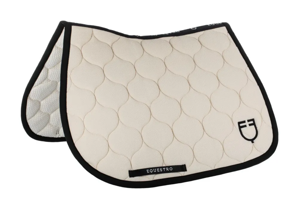 Nouvelle Collection Tapis de selle obstacle en tissu maill Black Line Edition Equestro - Cheval - Crme brul