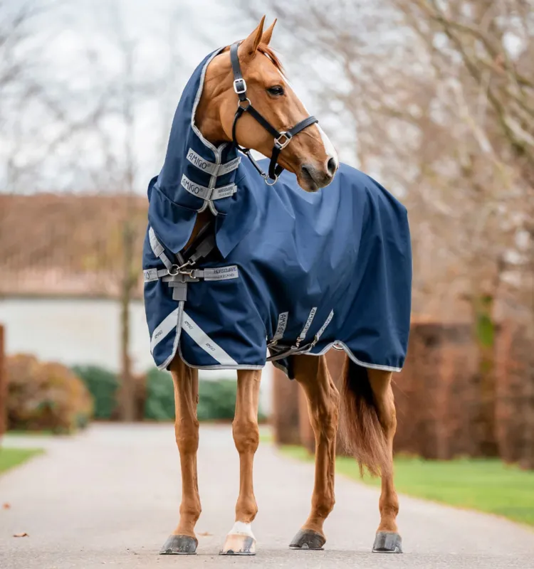 Couverture Horseware Amigo 1200D Integrated Turnout 250g - 115 cm - Marine / gris titane / argent Affaire Saisir