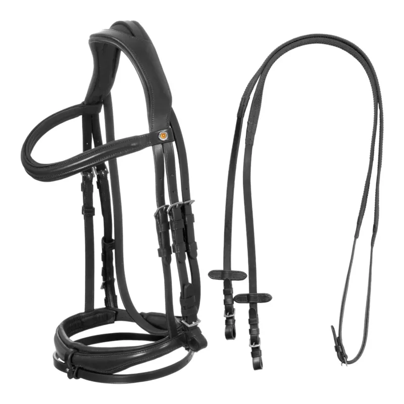 Bridon Equestro muserolle simple avec ttire large et courbe - Poney - Noir Pas Cher