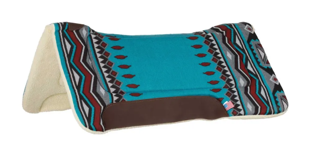 Tapis de selle western inserts en cuir et rembourrage en laine synthtique Pool's - Bleu ciel / rouge Vente Flash