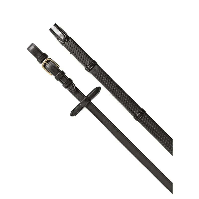 Prix Rduit Rnes en caoutchouc 5/8" avec traversins en cuir et boucles en laiton Equestro - Cob - Noir