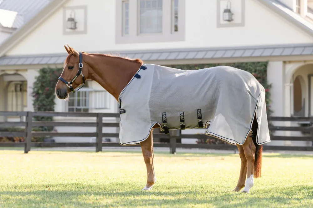 Chemise anti-mouches Horseware Rambo Protector Fieldsafe - 160 cm - Argent / marine Certifi