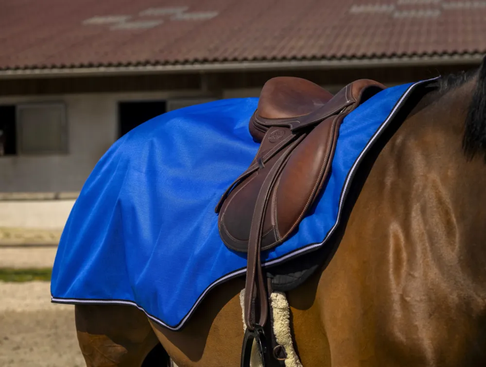 Couvre-reins Equithme Tyrex 1200 D doubl polaire - 155 cm - Bleu / noir Retour Gratuit